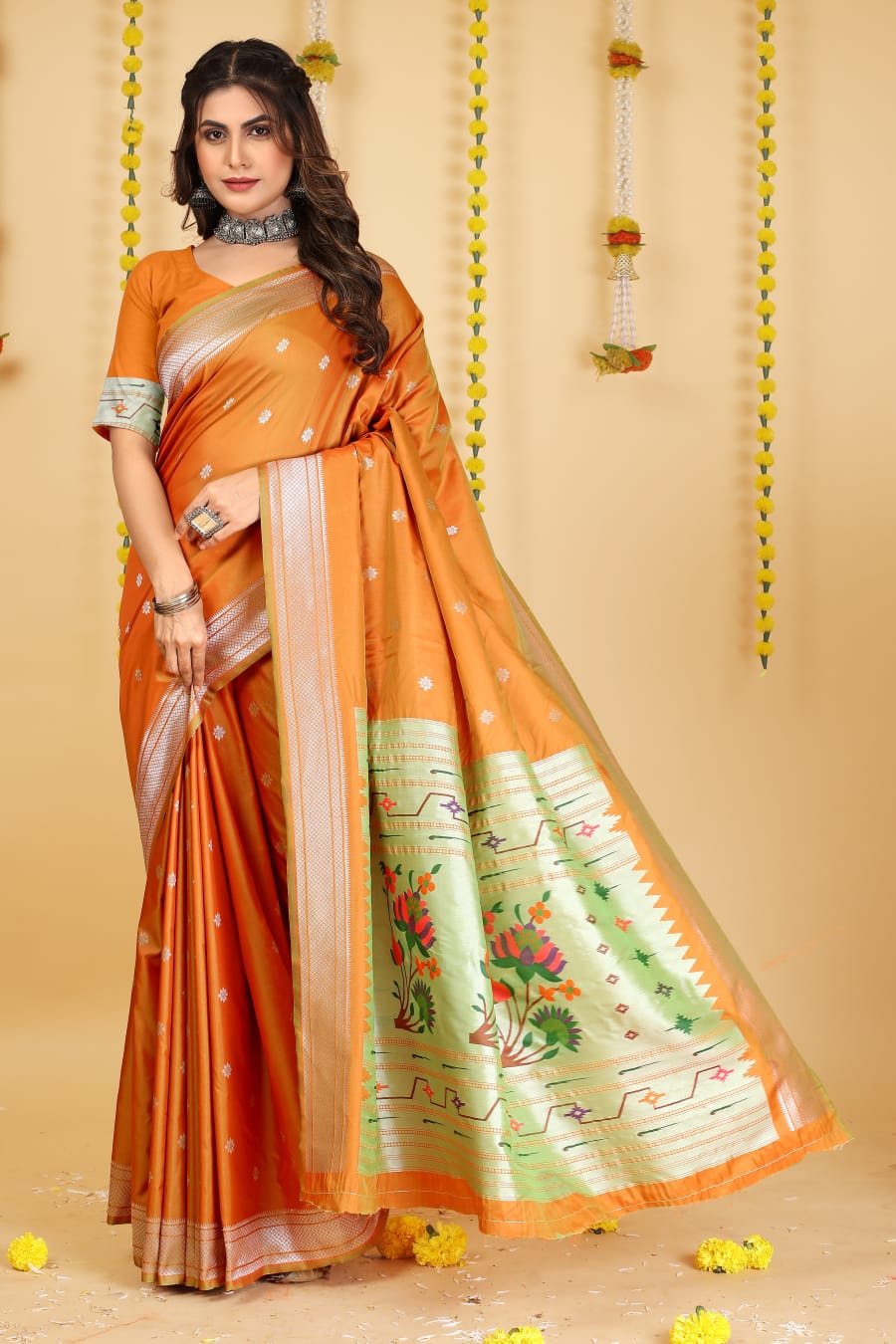 Pure Banarasi Silk Paithani Meenakari Rich Zari Weaved Sarees
