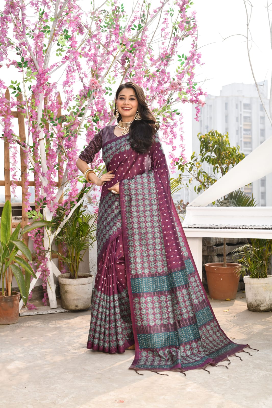 Cotton Silk All Over Zari Striped Pattern With Printed Pallu Saree