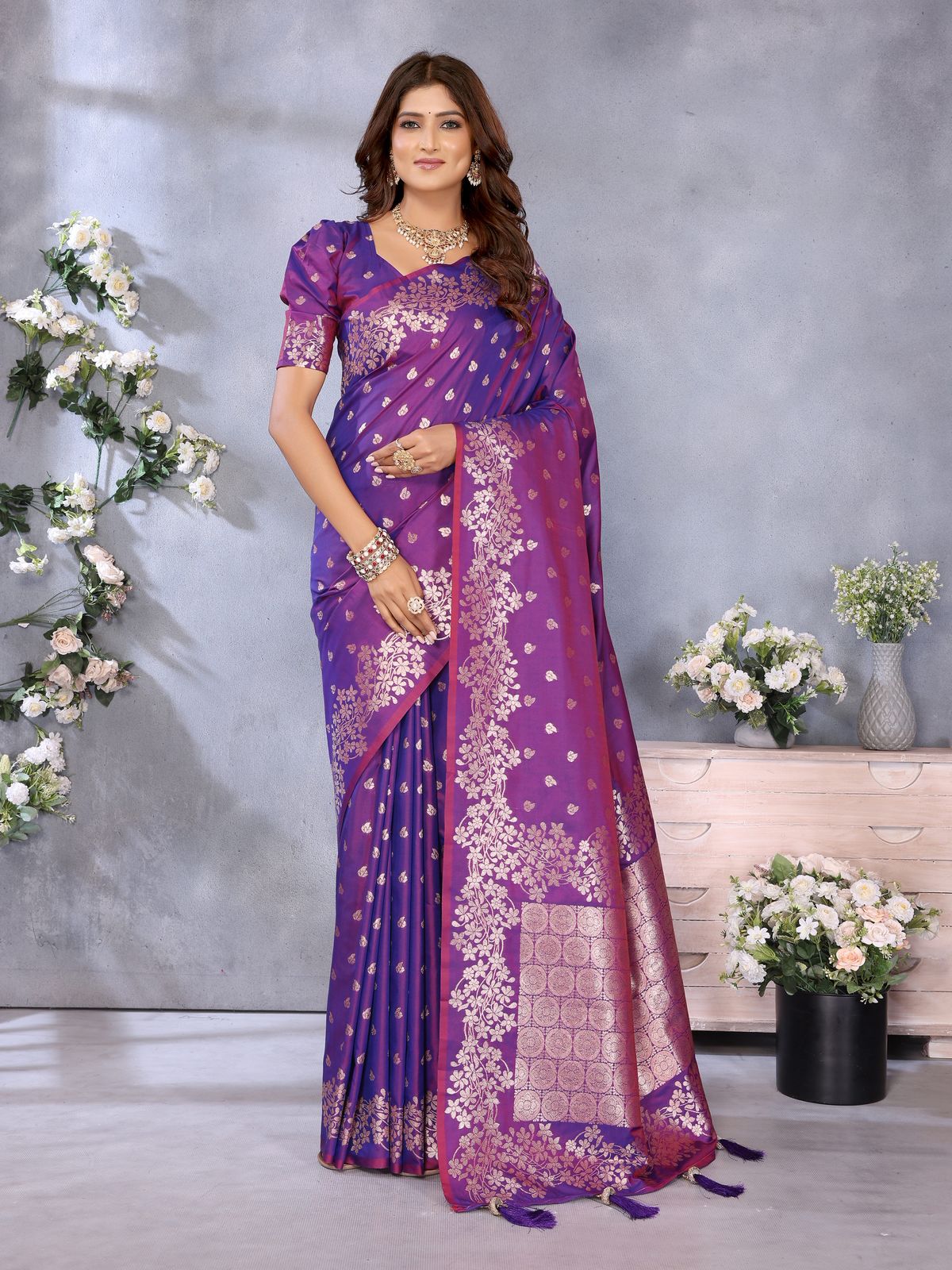 Purple Banarasi Silk Rich Zari Gala Weaved Saree