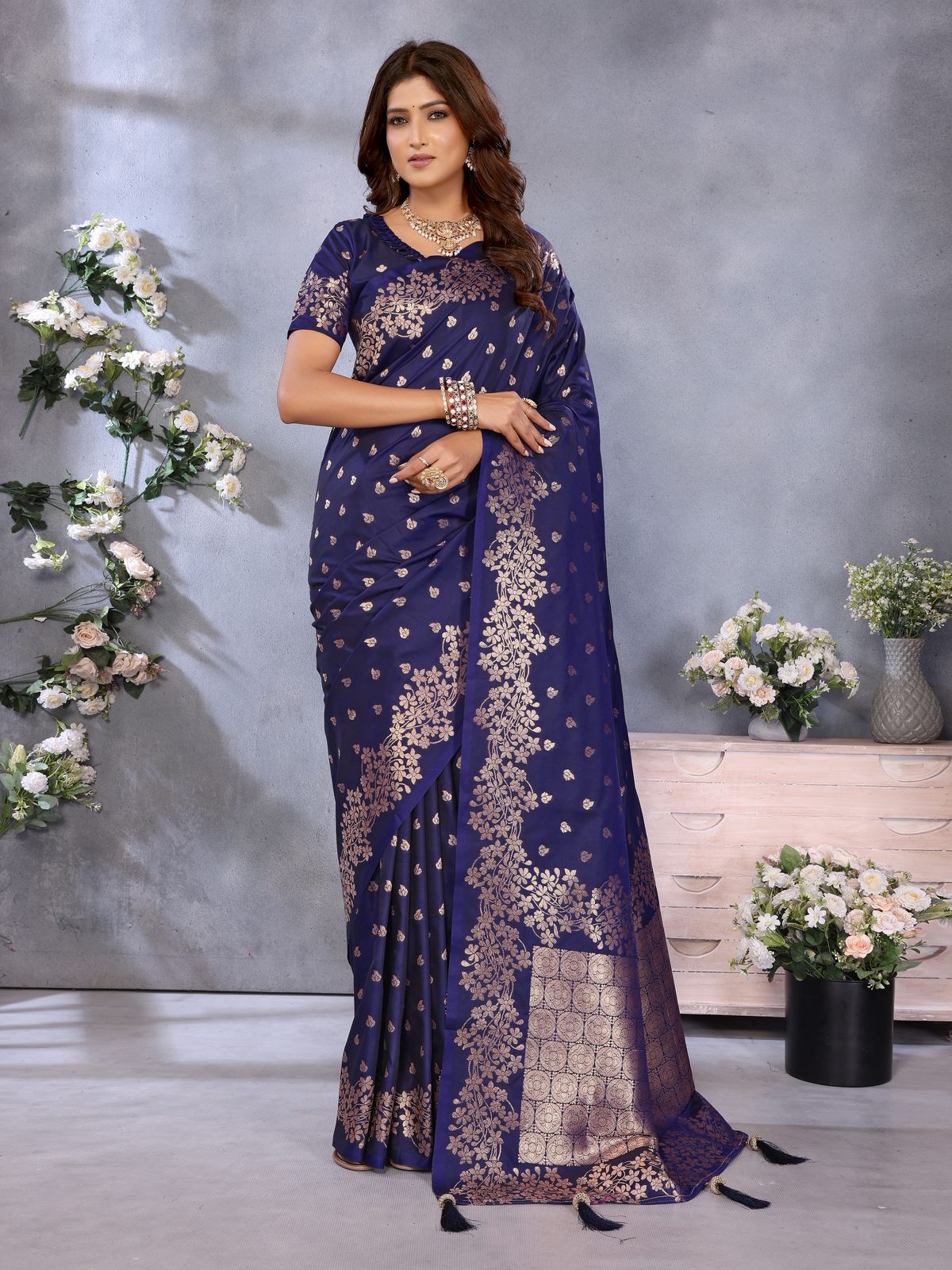 Dark Blue Banarasi Silk Rich Zari Gala Weaved Saree