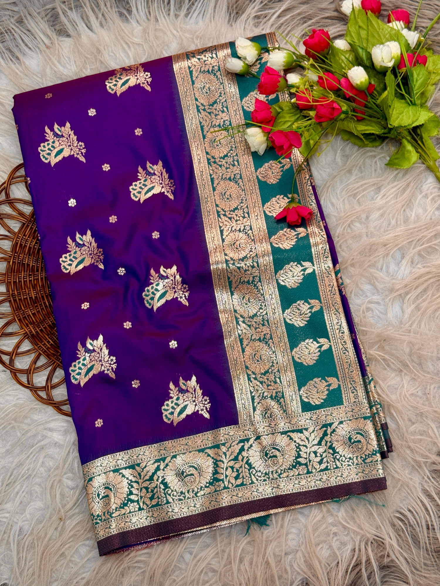 Blue Pure Banarasi Silk Rich Zari Weaved Floral Border Saree