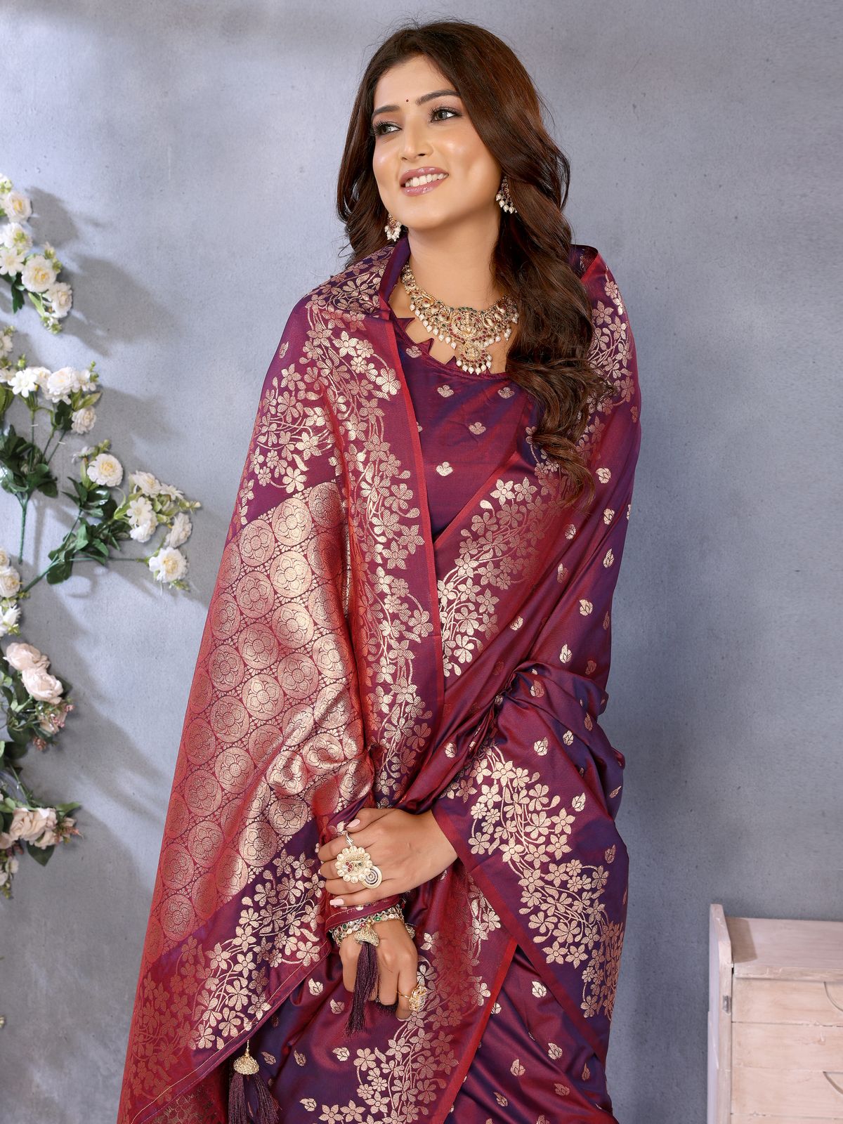 Dark Maroon Banarasi Silk Rich Zari Gala Weaved Saree