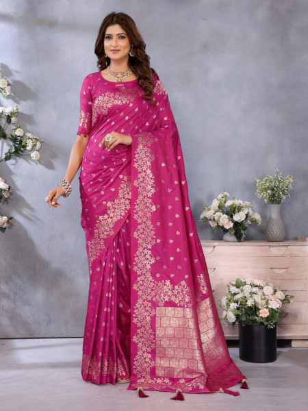 Image of Magenta Banarasi Silk Rich Zari Gala Weaved Saree