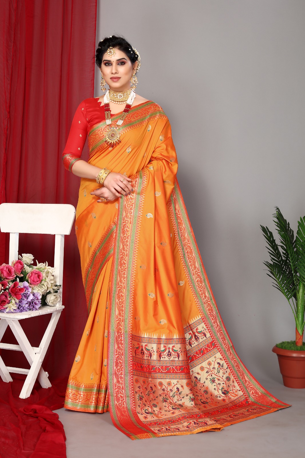 Banarasi Soft Paithani Silk Rich Zari Meena Weaved Body And Pallu Saree