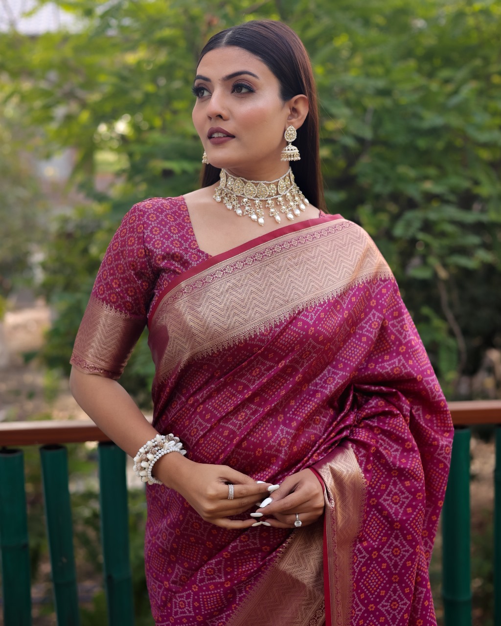 Purple Bandhej Patola Silk Rich Weaved Pallu Zari Border Saree