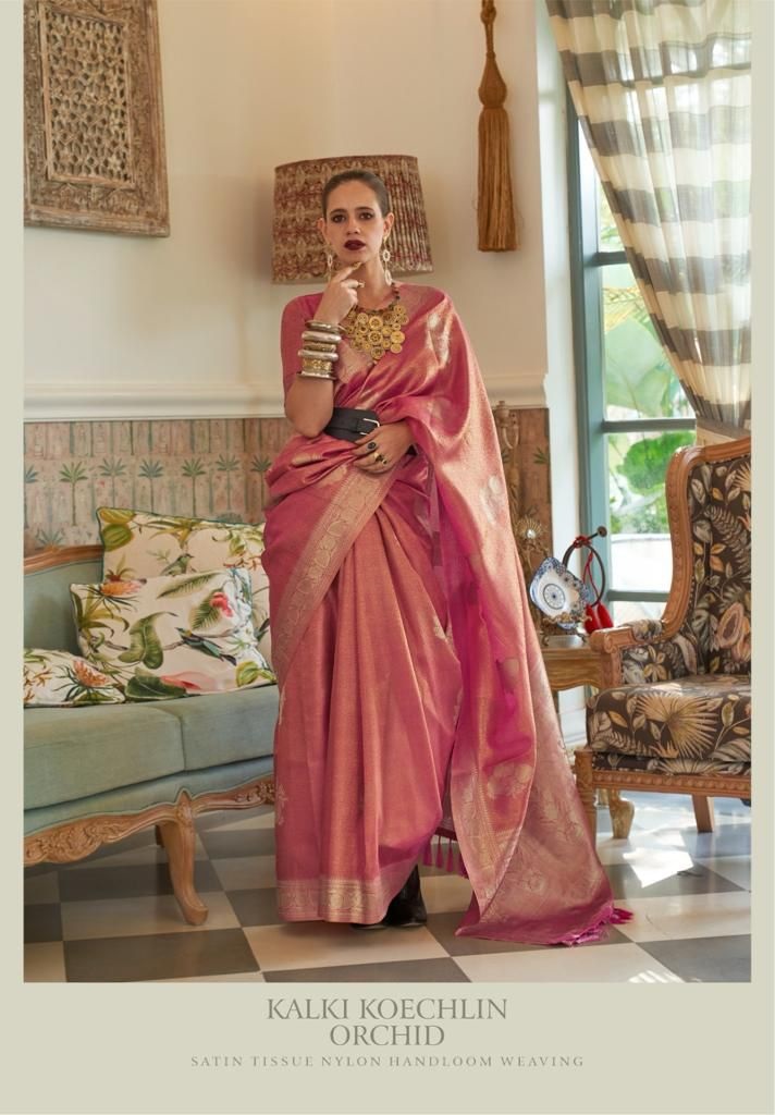 Pure Banarasi Satin Tissue Nylon Handloom Weaved Sarees