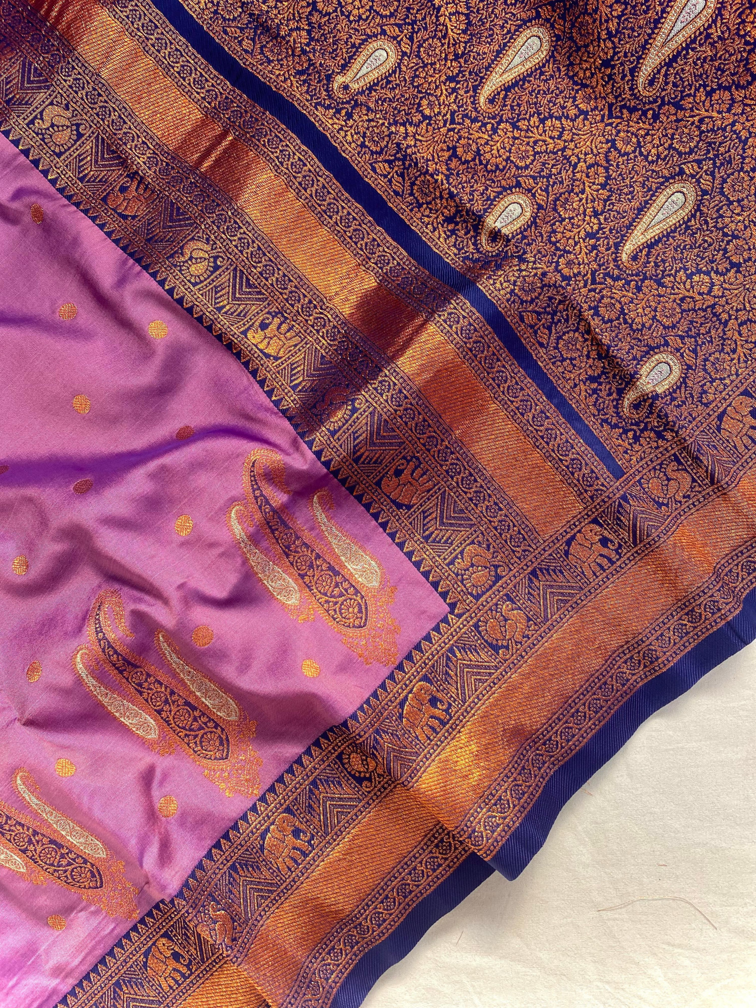Lavender Kanchipuram Paithani Silk Rich Zari Kanchi Weaved Saree