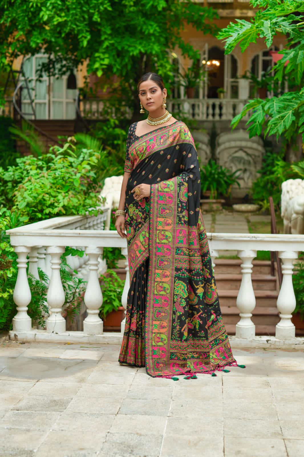 Banarasi Silk Patola All Over Printed Sarees With Tassels On Pallu