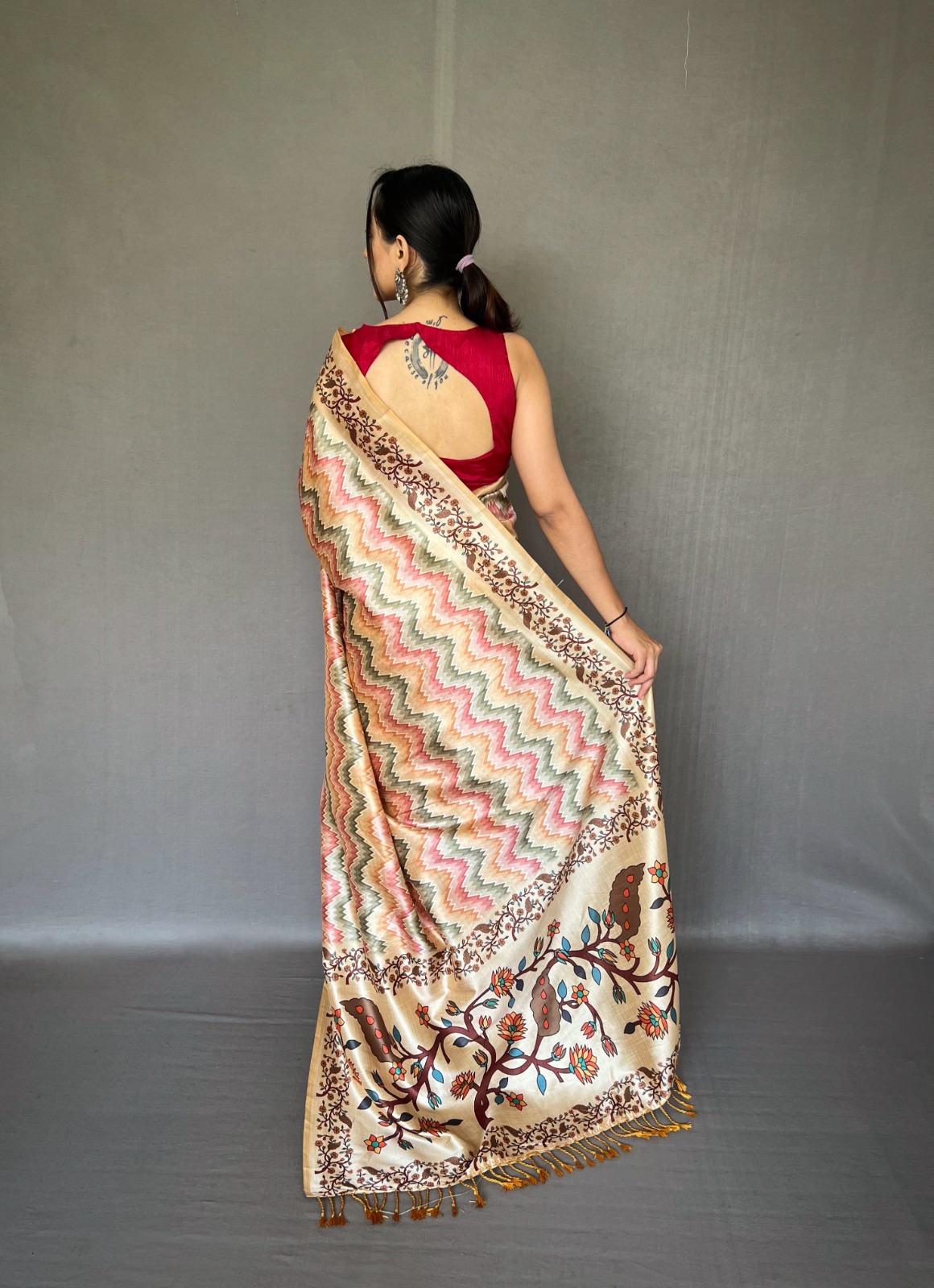 Soft Silk Paithani Style Printed All Over With Tassels On Pallu Sarees
