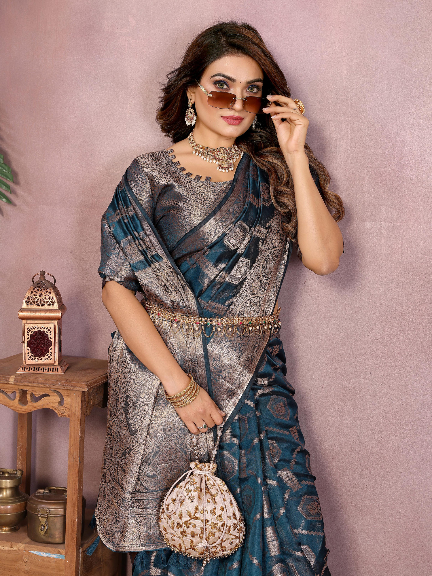 Teal Soft Organza Silk Rich Zari Weaved Body Pallu Border Saree