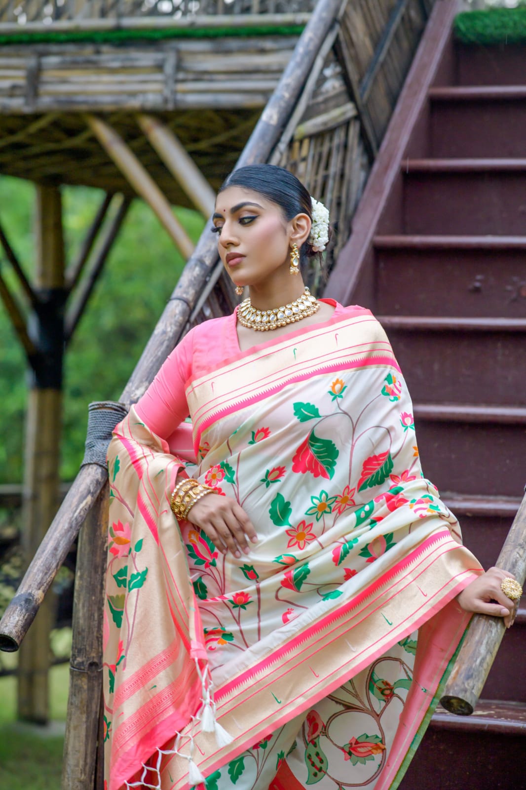 Pure Banarasi Silk Paithani Zari Meenakari Weaved Rich Pallu Saree