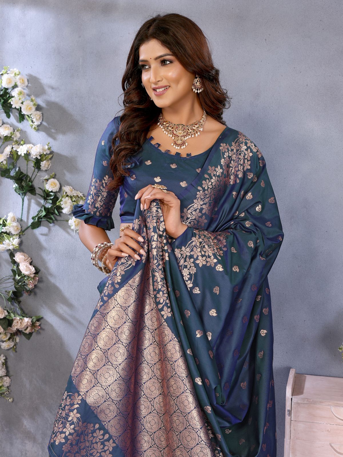 Teal Banarasi Silk Rich Zari Gala Weaved Saree