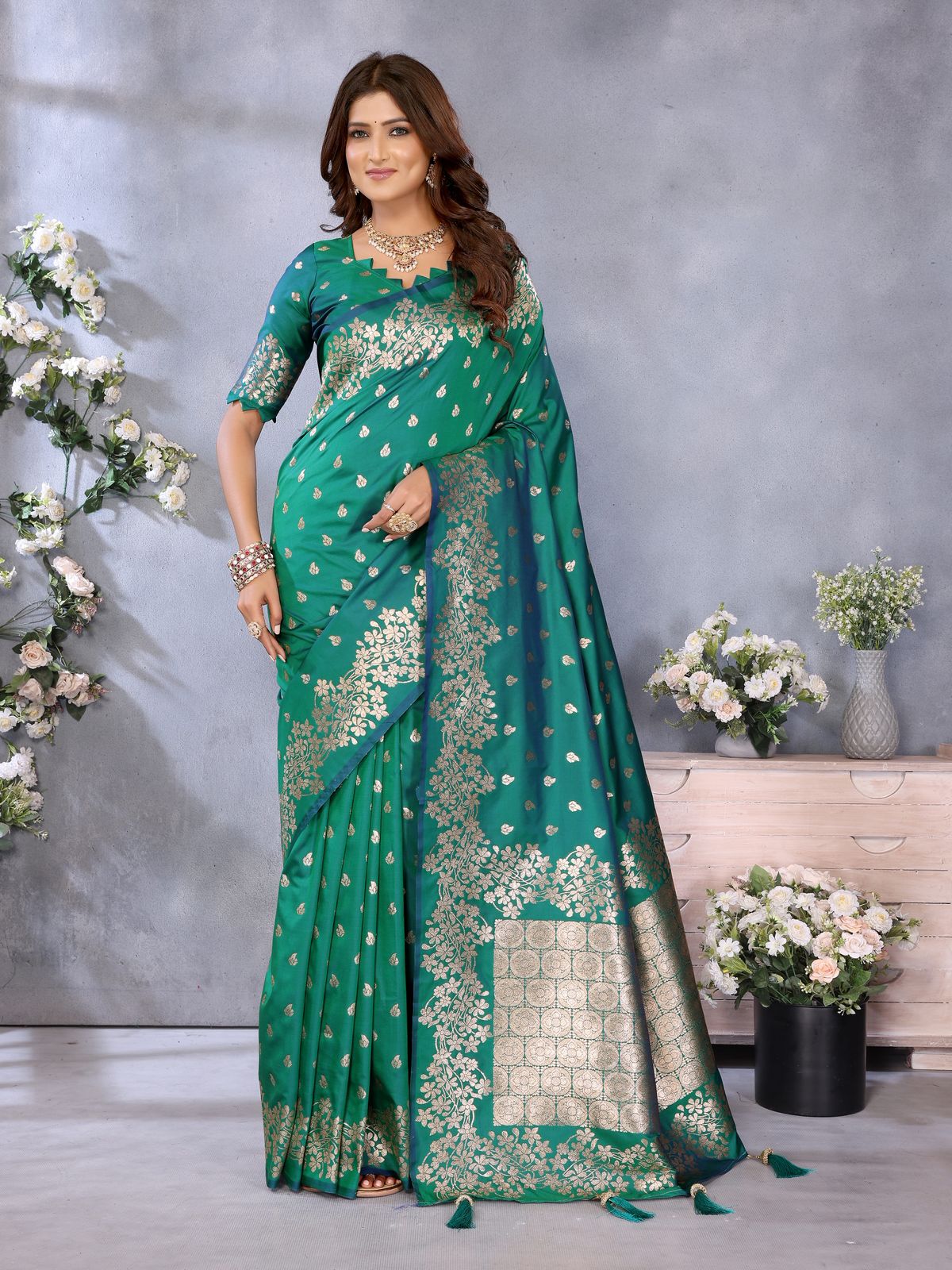 Jade Green Banarasi Silk Rich Zari Gala Weaved Saree