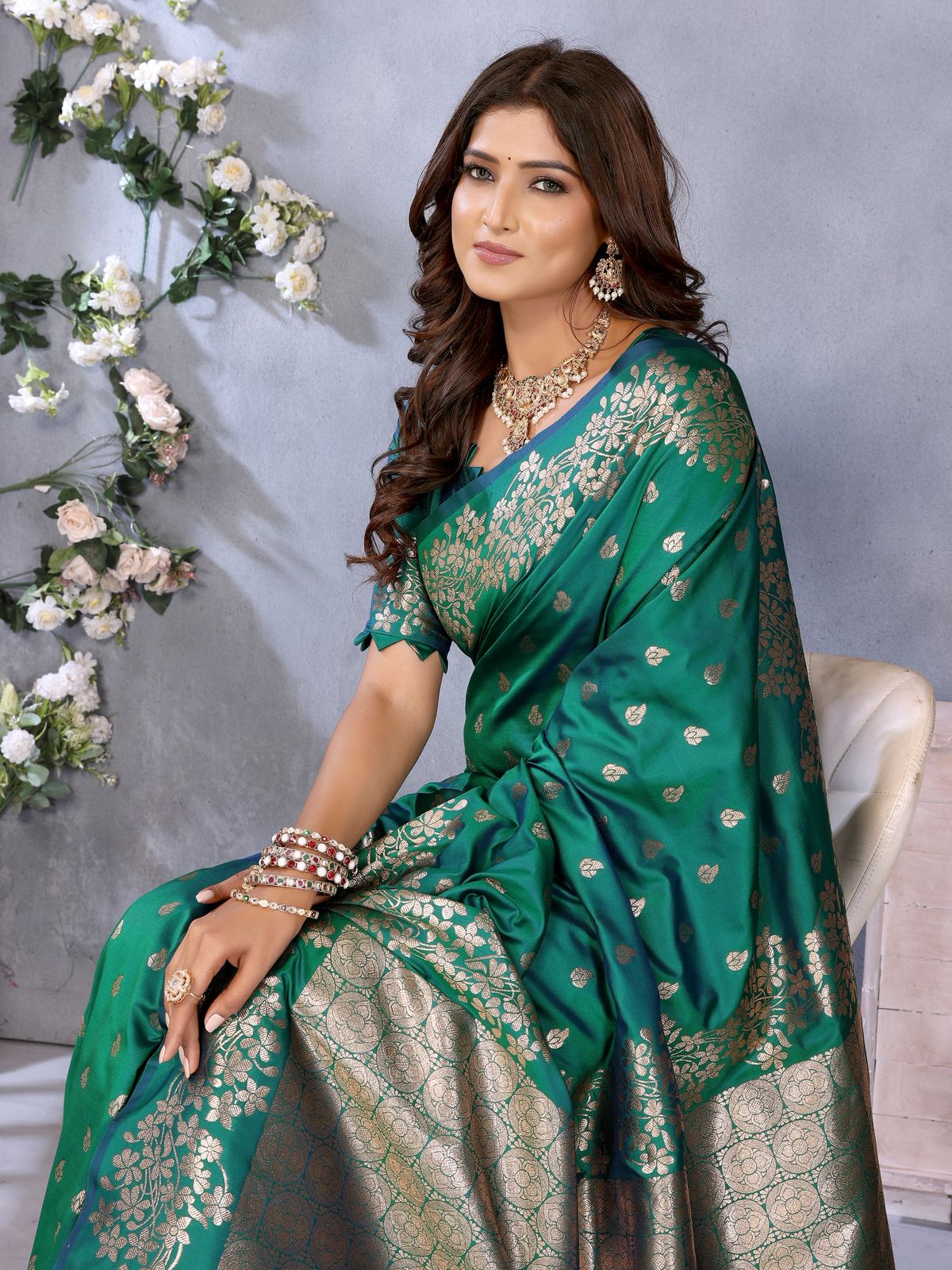 Jade Green Banarasi Silk Rich Zari Gala Weaved Saree