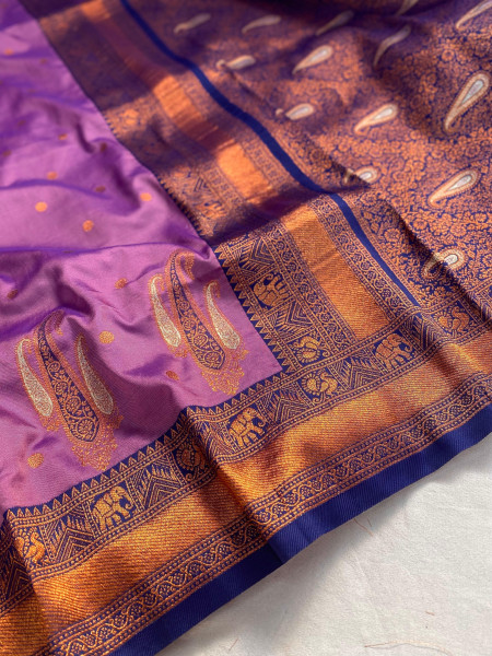 Image of Lavender Kanchipuram Paithani Silk Rich Zari Kanchi Weaved Saree
