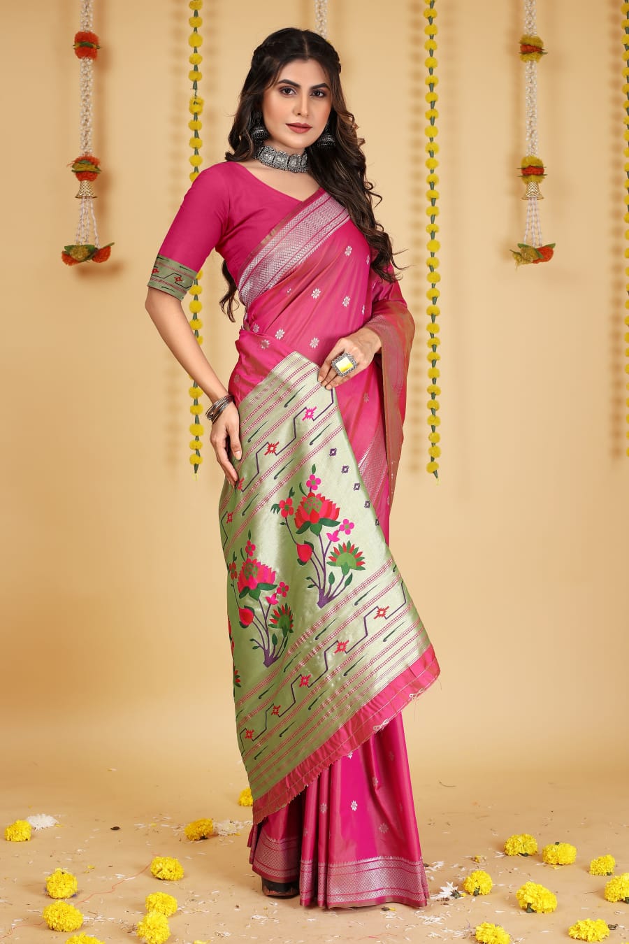 Pure Banarasi Silk Paithani Meenakari Rich Zari Weaved Saree