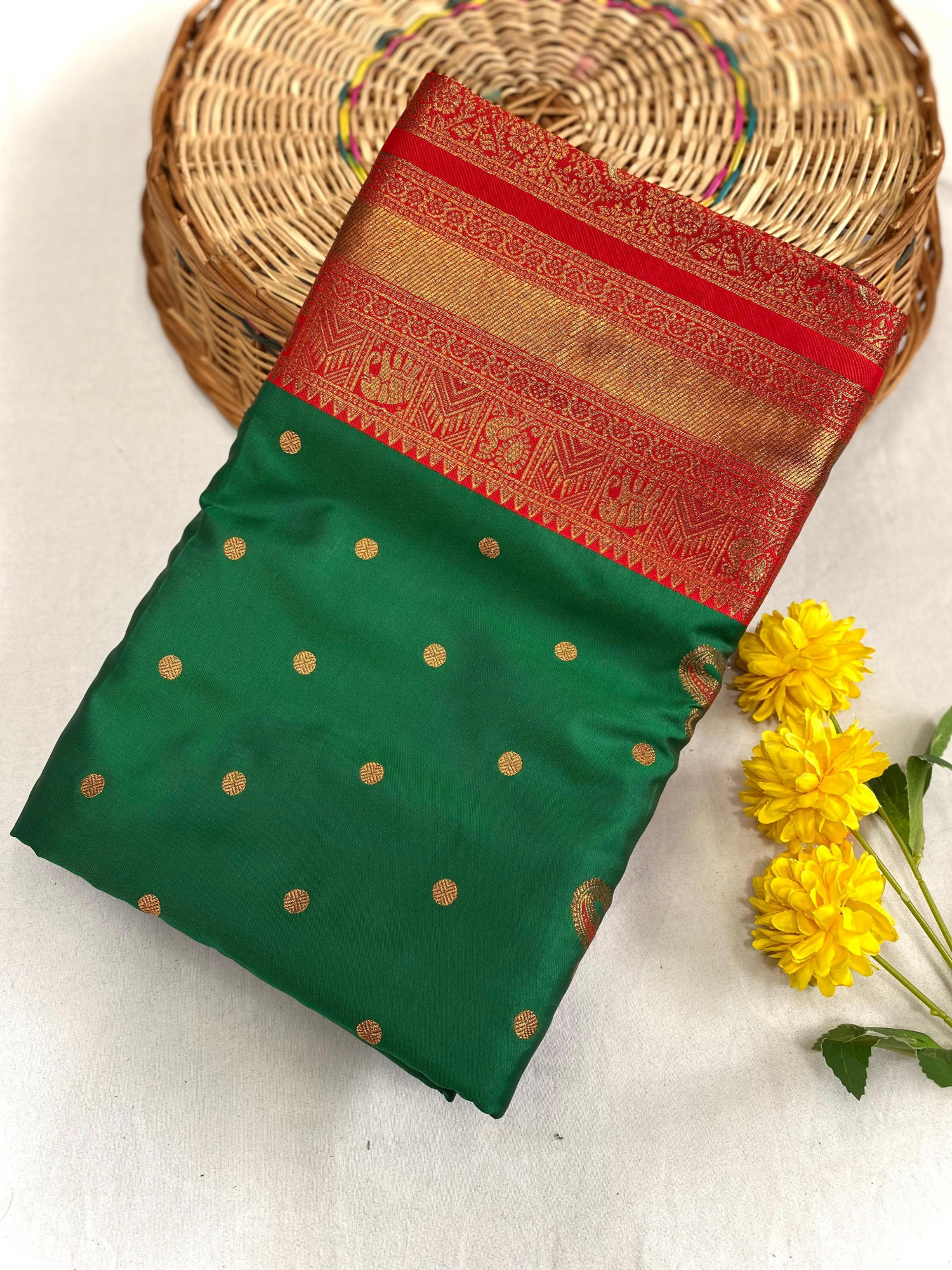 Green Kanchipuram Paithani Silk Rich Zari Kanchi Weaved Saree
