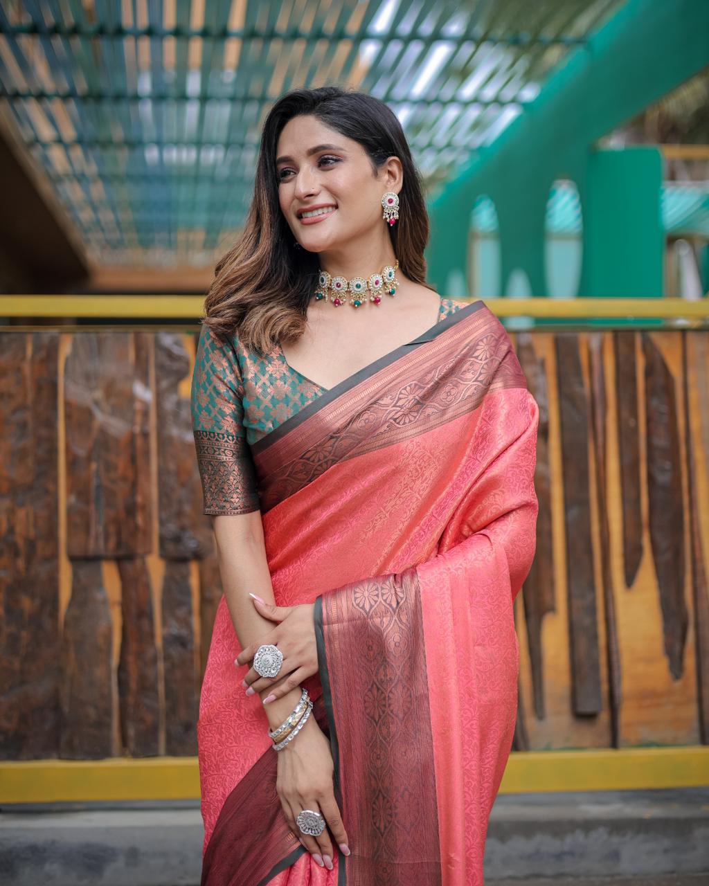 Pure Kanjivaram Silk All Over Copper Zari Rich Weaved Body Pallu Saree