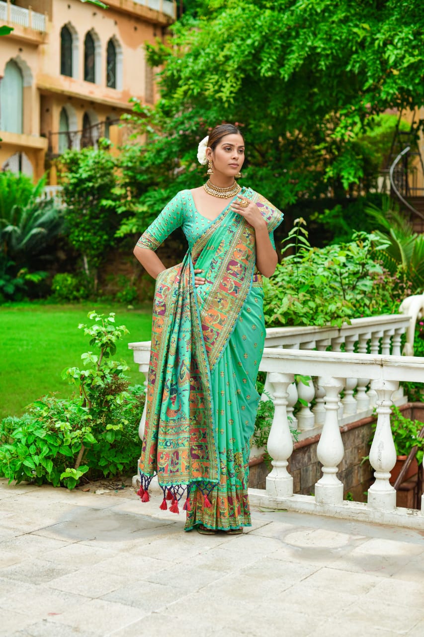 Banarasi Silk Patola All Over Printed Sarees With Tassels On Pallu