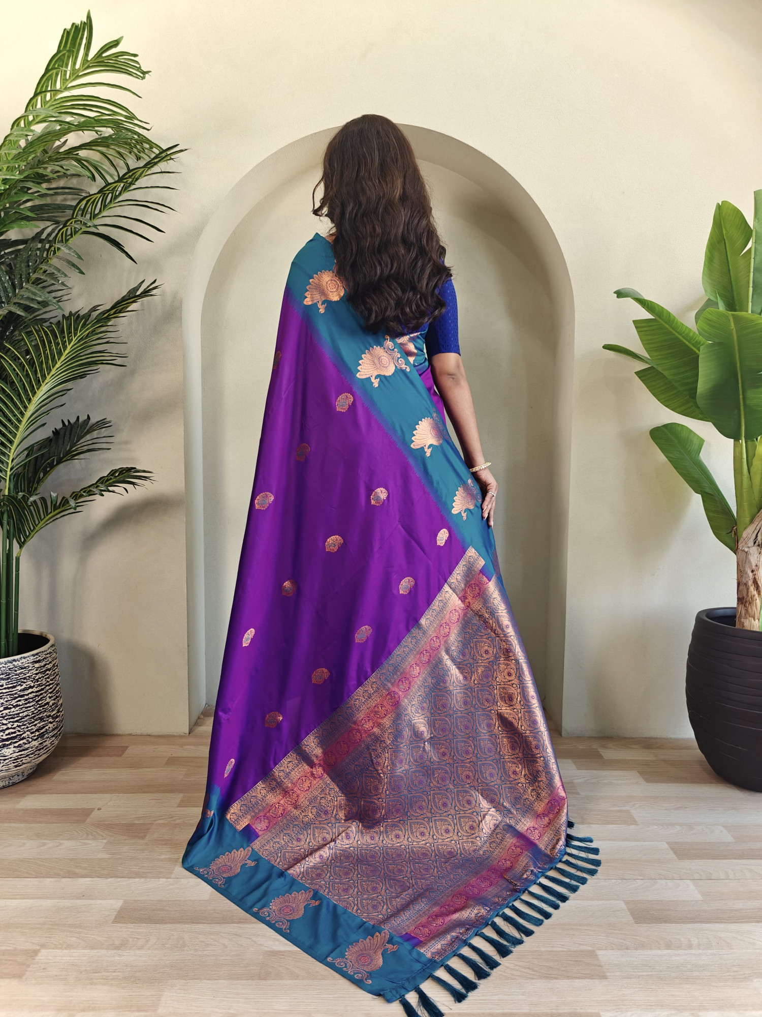 Dark Purple Banarasi Silk All Over Zari Weaved Body Motifs Border Rich Pallu Saree