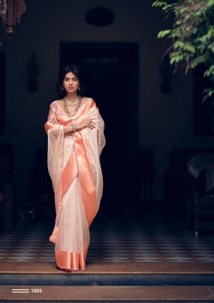 Image of Pure Organza Silk All Over Zari Check Weaved With Satin Border Saree