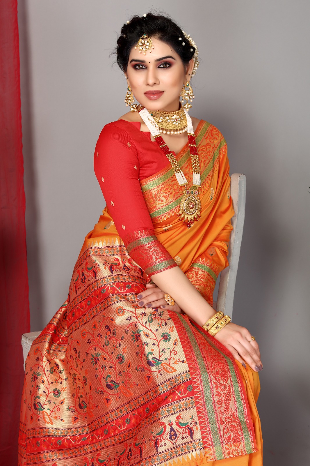 Banarasi Soft Paithani Silk Rich Zari Meena Weaved Body And Pallu Saree