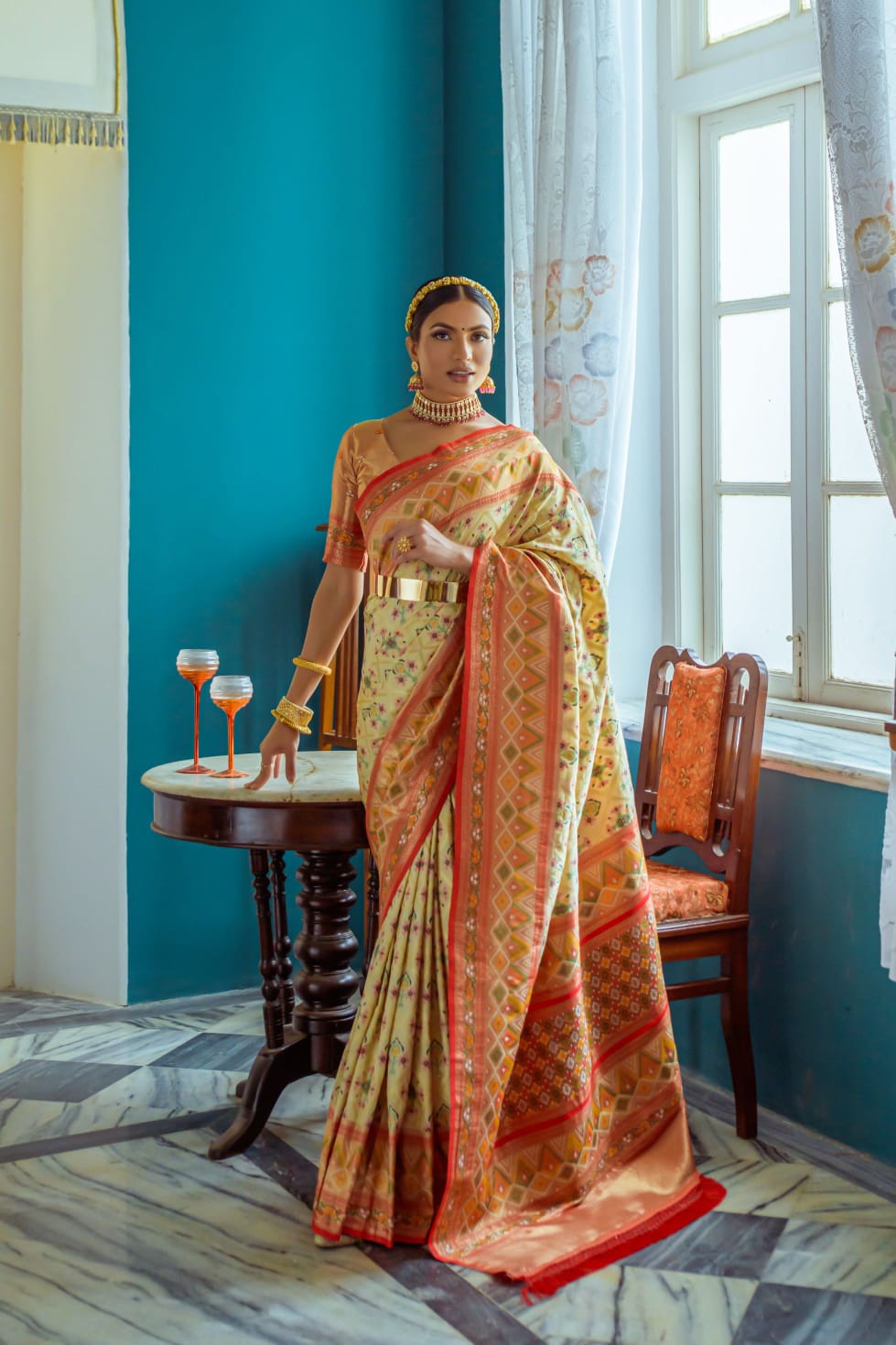 Pure Banarasi Patola Silk All Over Meena And Zari Weaved Rich Pallu Border Sarees