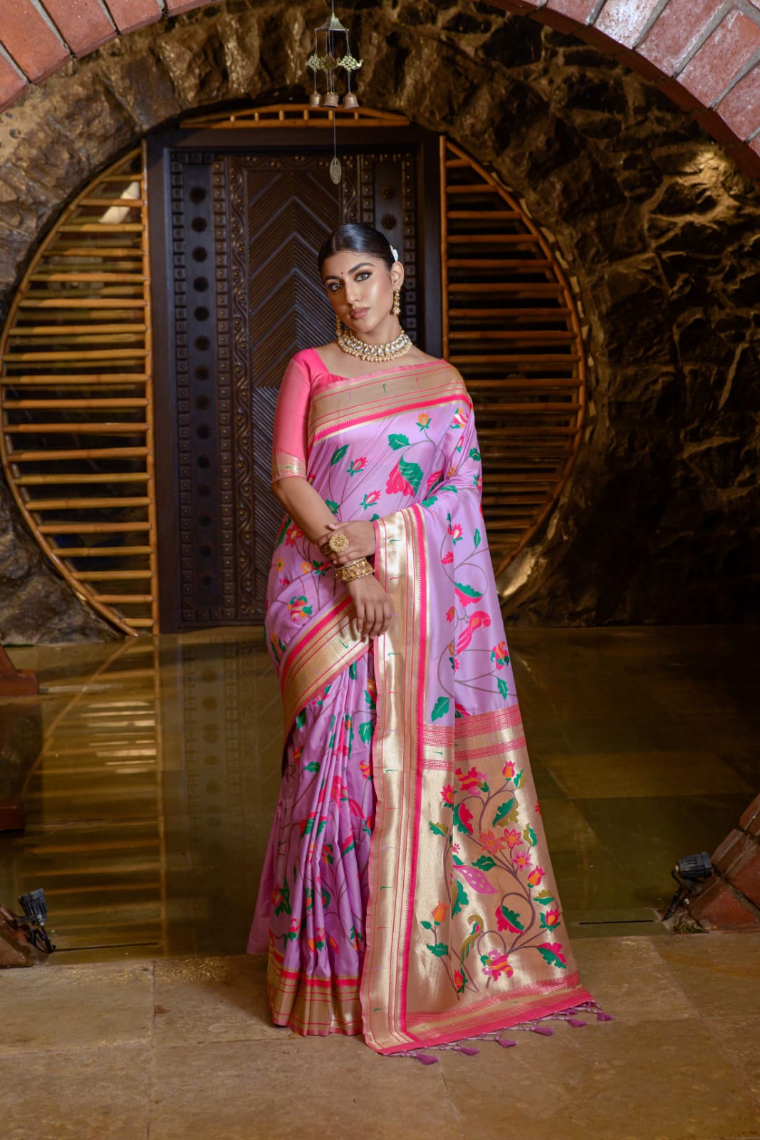 Pure Banarasi Silk Paithani Zari Meenakari Weaved Rich Pallu Sarees