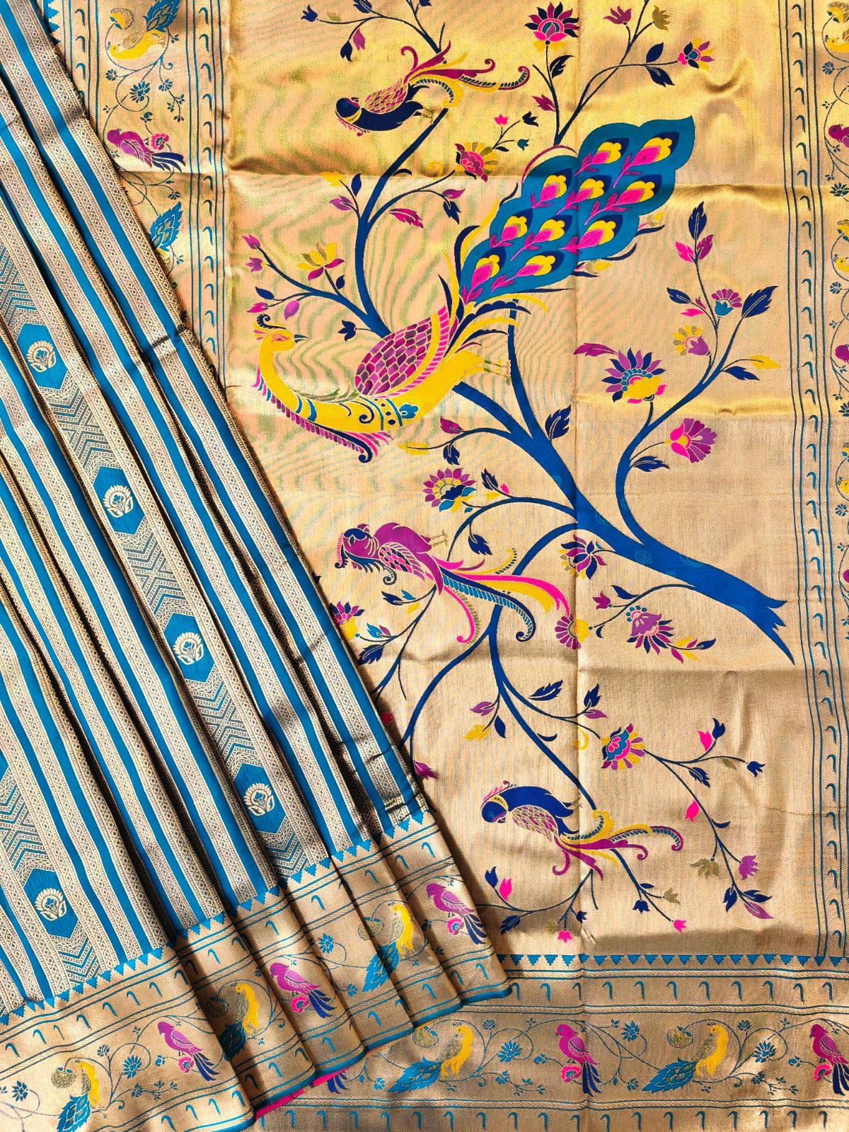 Turquoise Premium Soft Paithani Silk Rich Zari Meena Weaved Saree