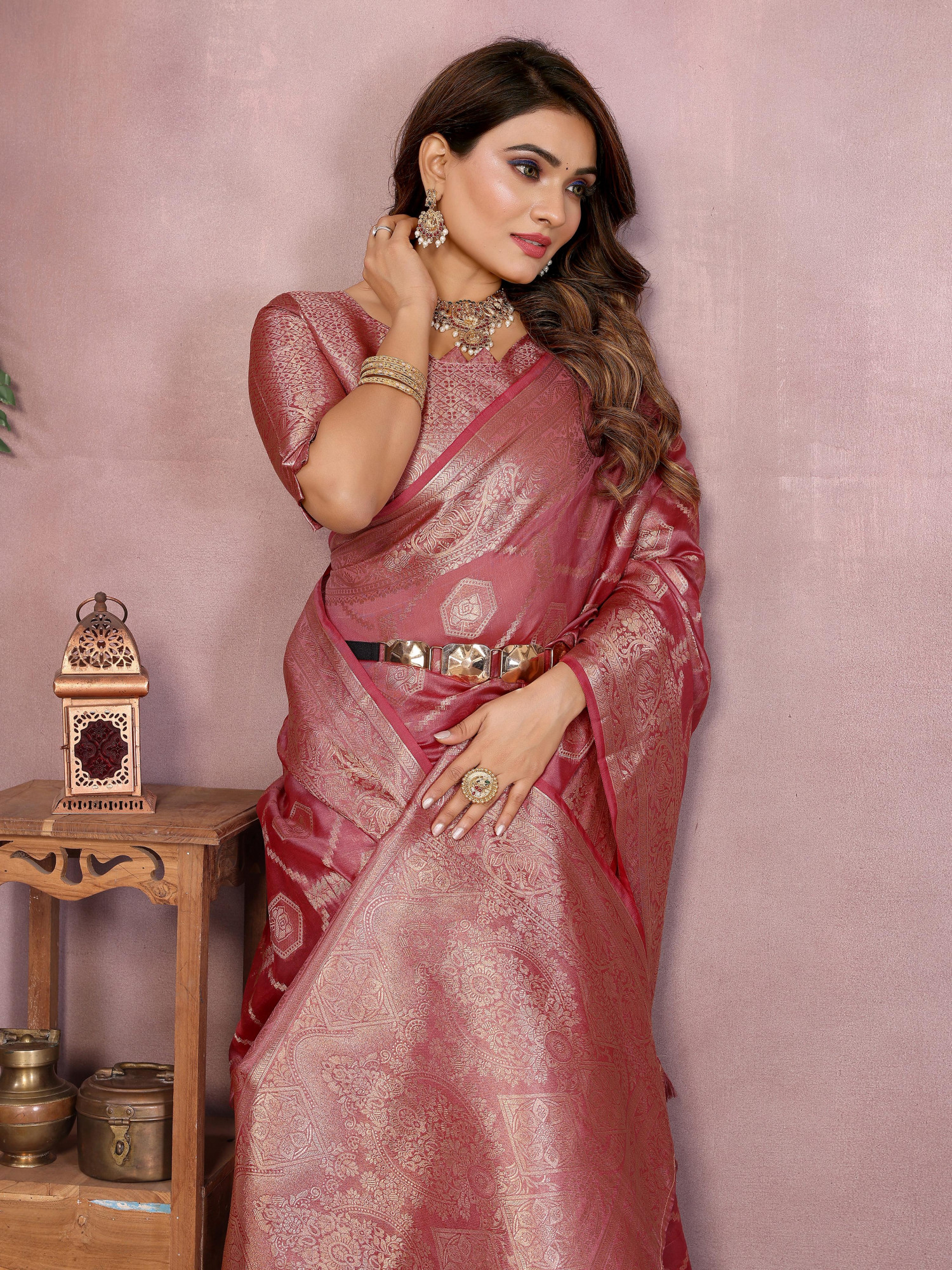 Pink Soft Organza Silk Rich Zari Weaved Body Pallu Border Saree