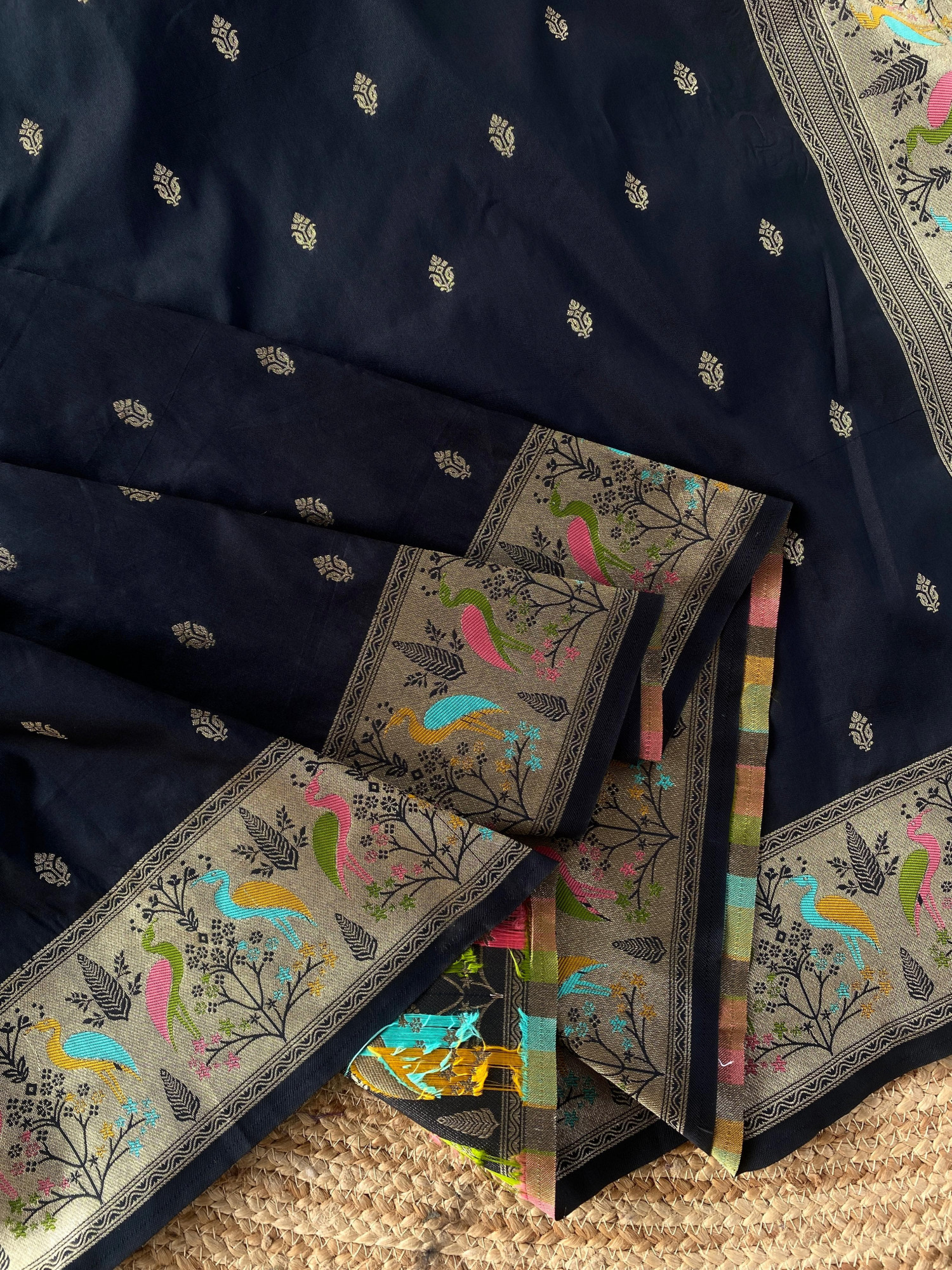 Black Pure Banarasi Silk Paithani Weaved Zari Resham Saree