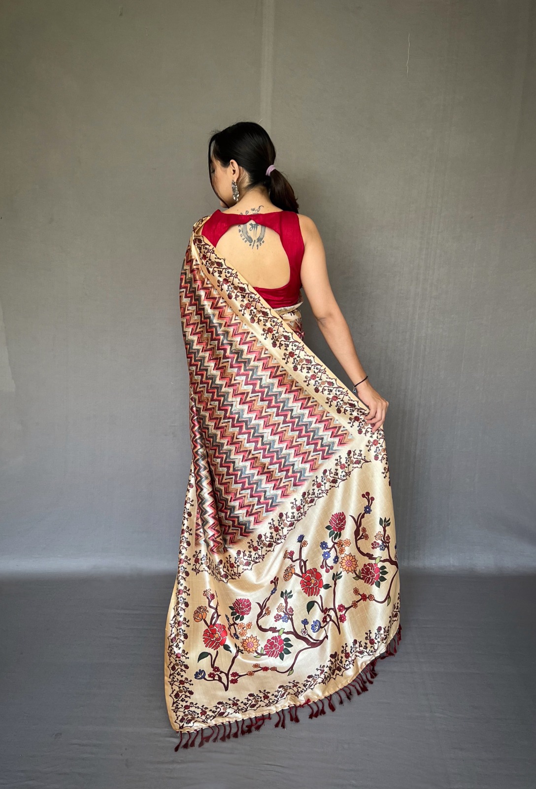 Soft Silk Paithani Style Printed All Over With Tassels On Pallu Sarees