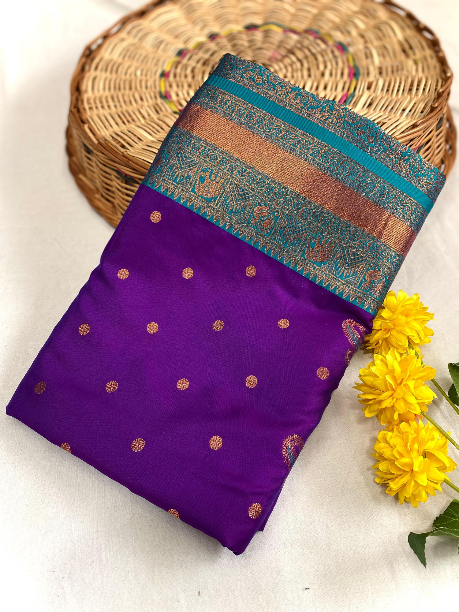 Violet Kanchipuram Paithani Silk Rich Zari Kanchi Weaved Saree