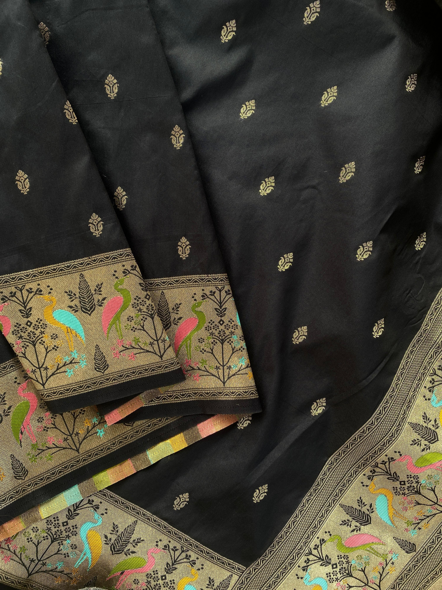 Black Pure Banarasi Silk Paithani Weaved Zari Resham Saree