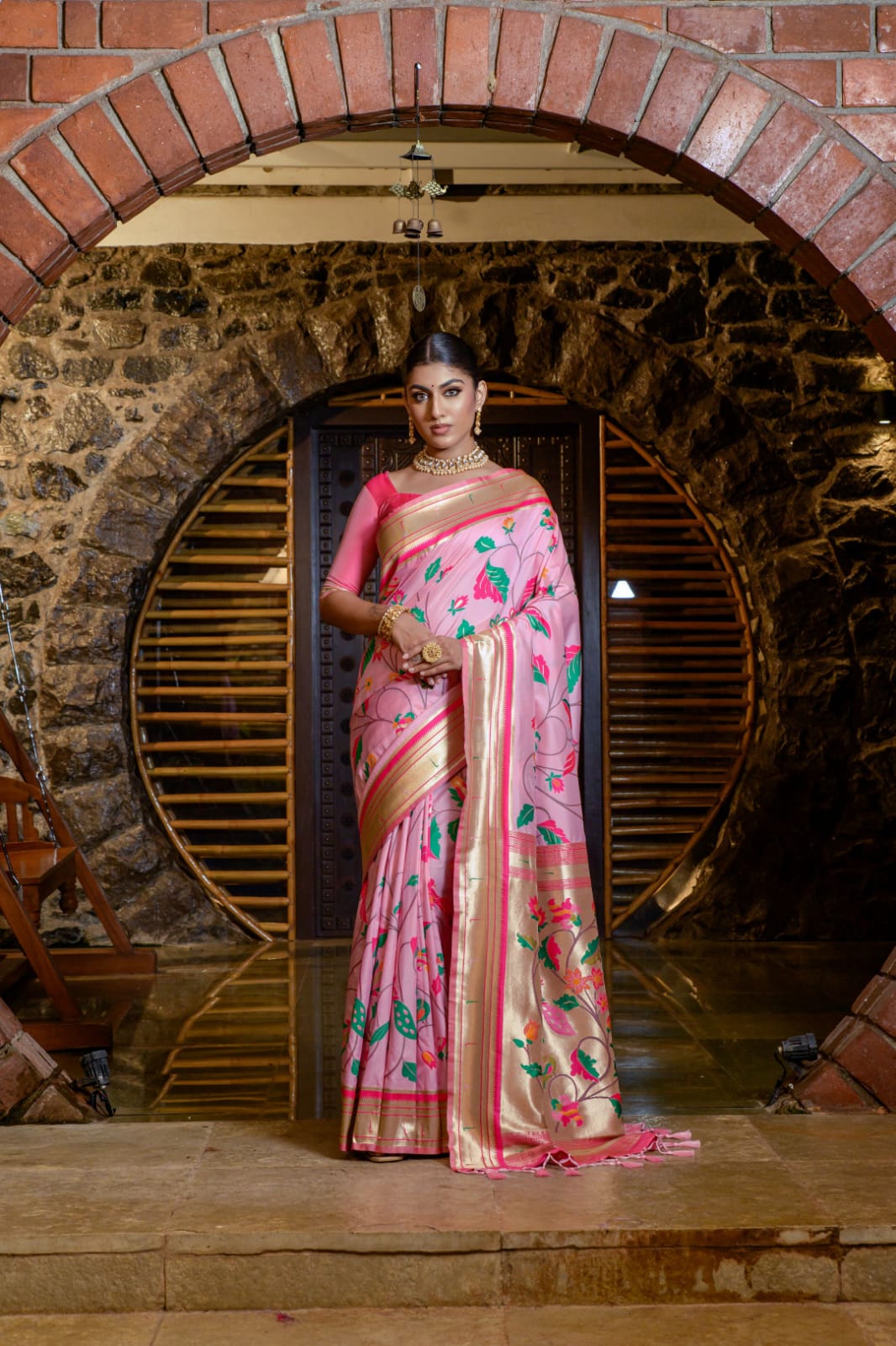 Pure Banarasi Silk Paithani Zari Meena Kari Weaved Rich Pallu Sarees
