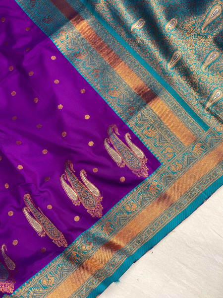 Image of Violet Kanchipuram Paithani Silk Rich Zari Kanchi Weaved Saree