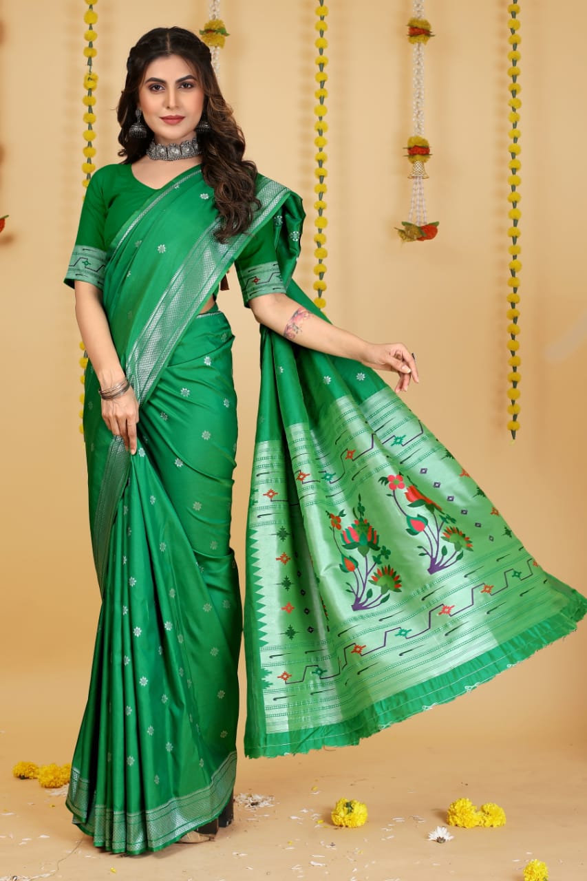 Pure Banarasi Silk Paithani Meenakari Rich Zari Weaved Saree