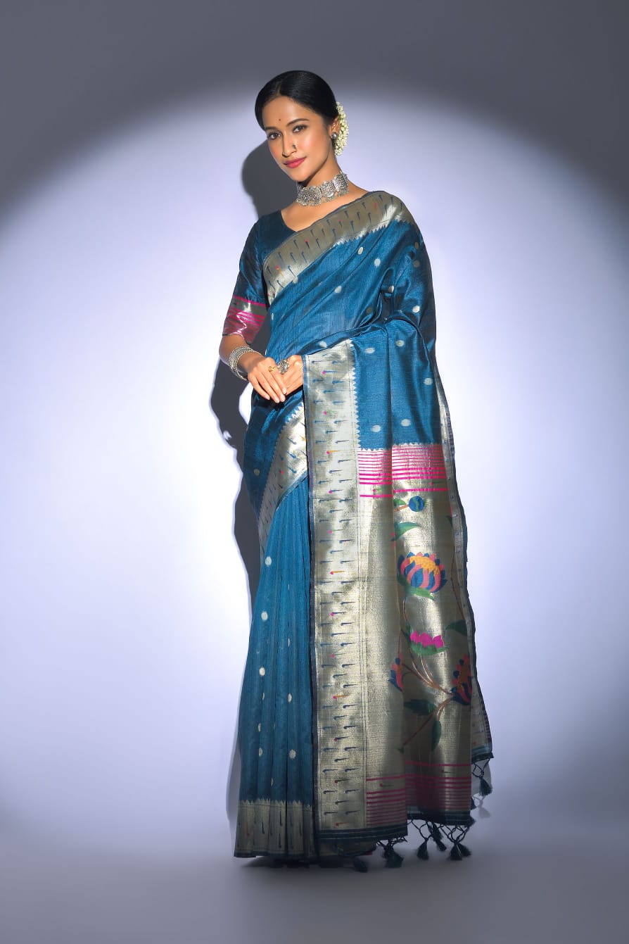 Pure Banarasi Paithani Silk Rich Zari Weaved Pallu Sarees