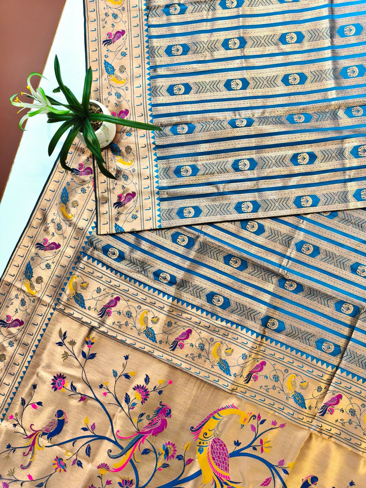 Turquoise Premium Soft Paithani Silk Rich Zari Meena Weaved Saree