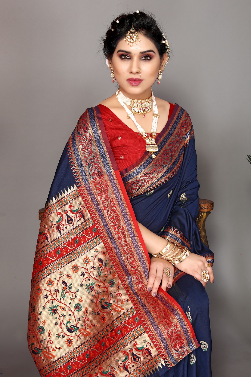 Banarasi Soft Paithani Silk Rich Zari Meena Weaved Body Pallu Sarees