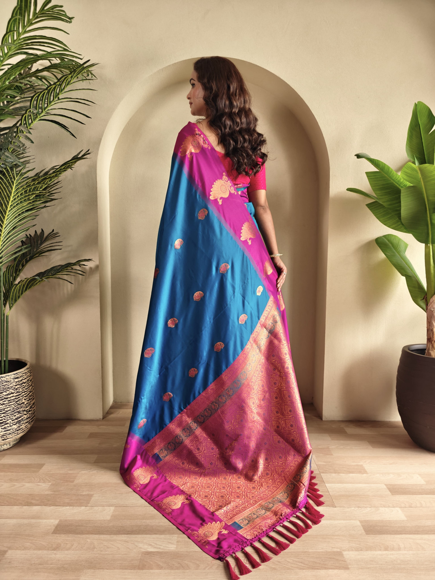 Blue Banarasi Silk All Over Zari Weaved Body Motifs Border Rich Pallu Saree