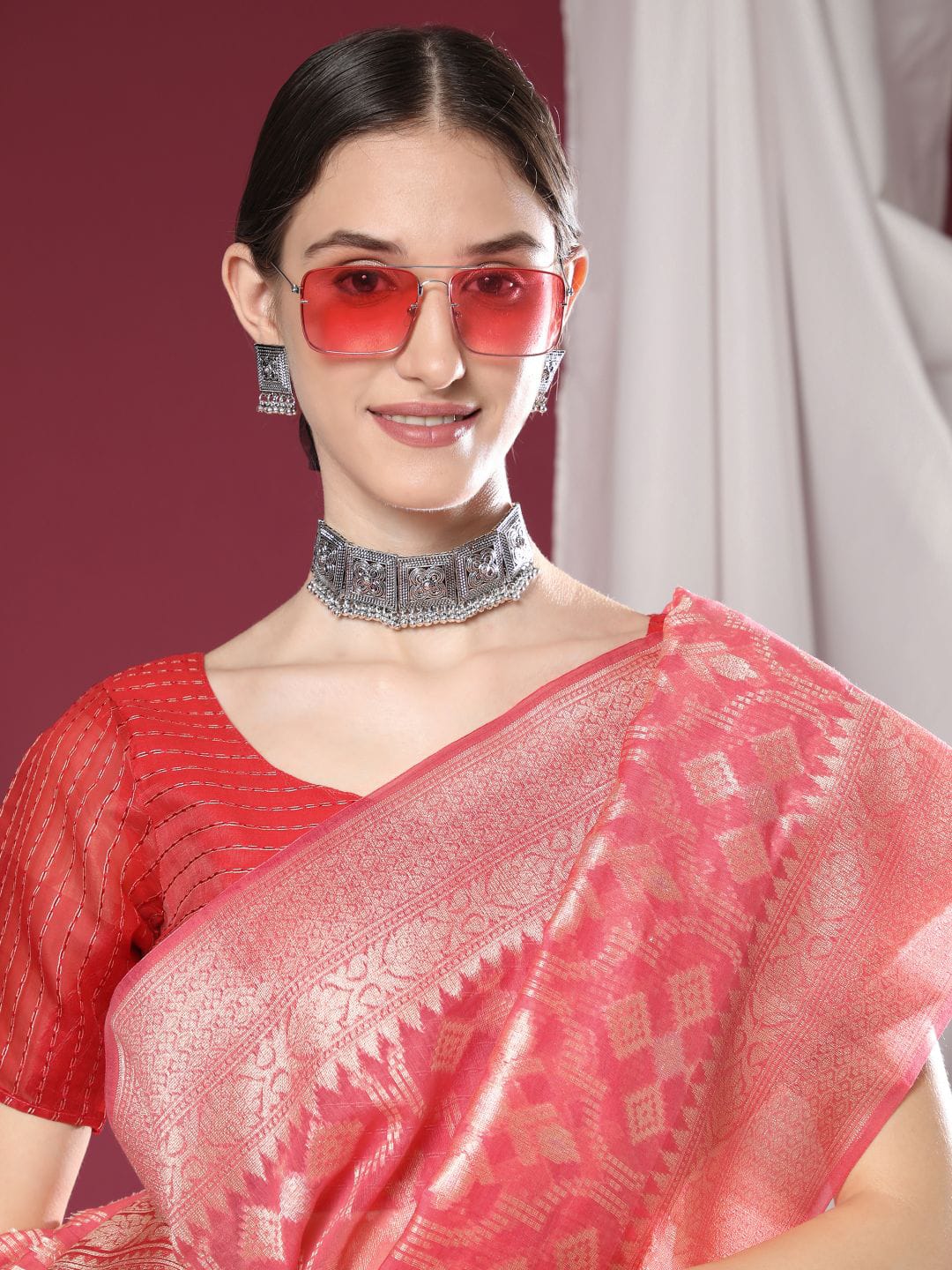 Pure Maheshwari Silk All Over Rich Zari Weaved Pallu And Border Saree