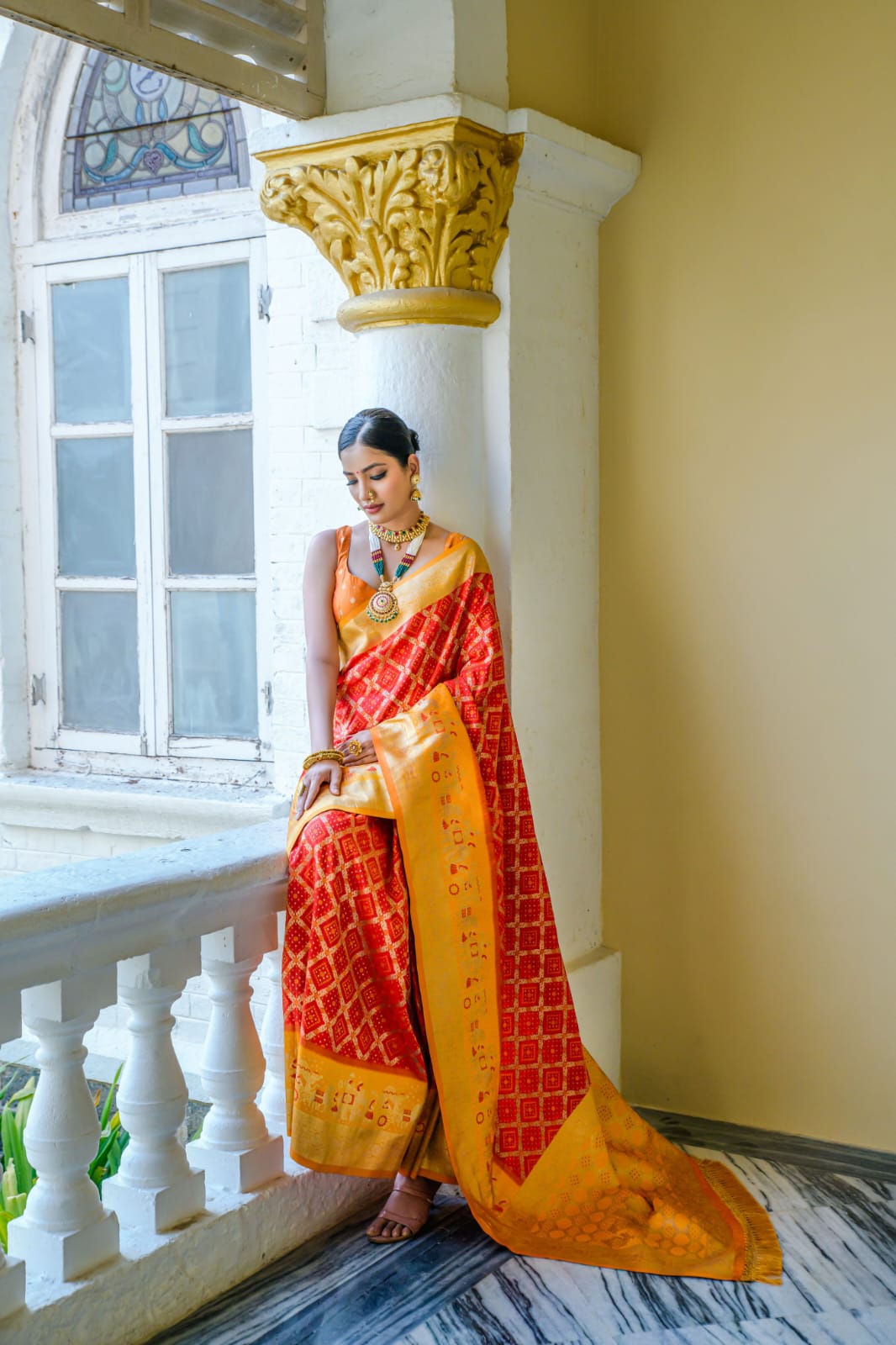 Banarasi Silk Patola All Over Rich Zari Weaved Jaali Body With Rich Pallu Wide Border Saree