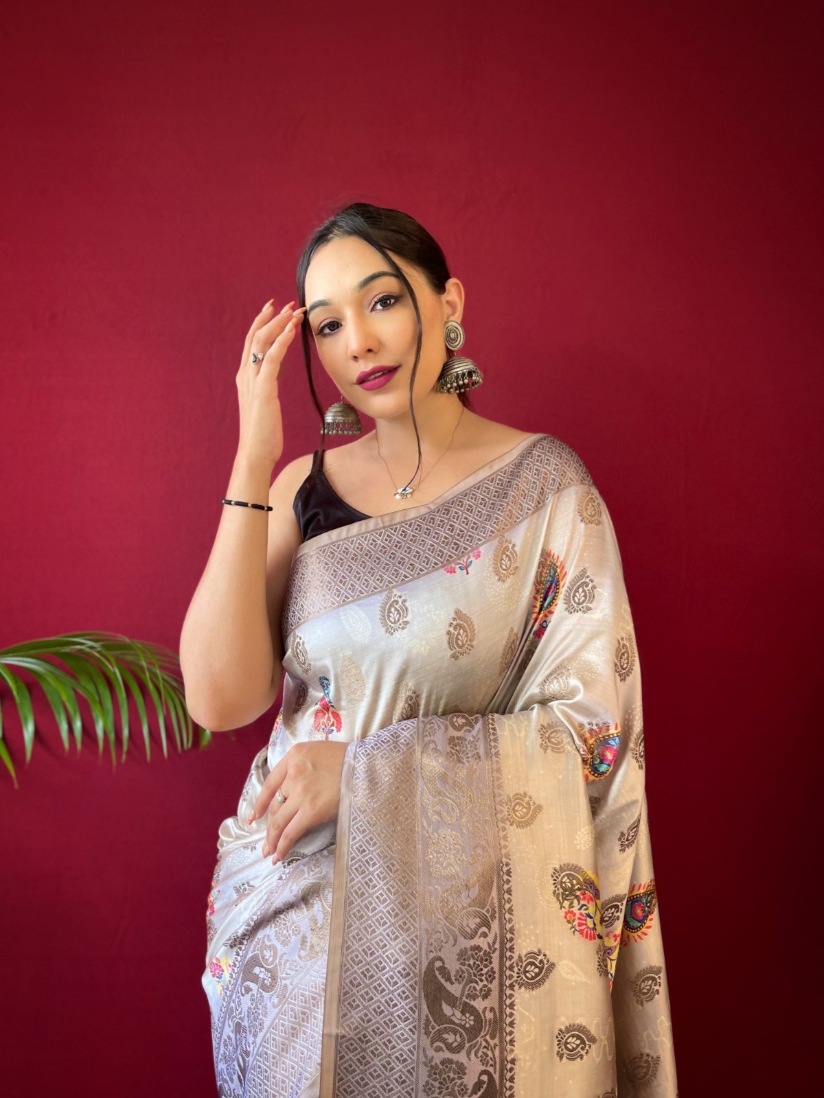 Pure Silk Copper Zari Weaved Printed Combo Rich Pallu Saree