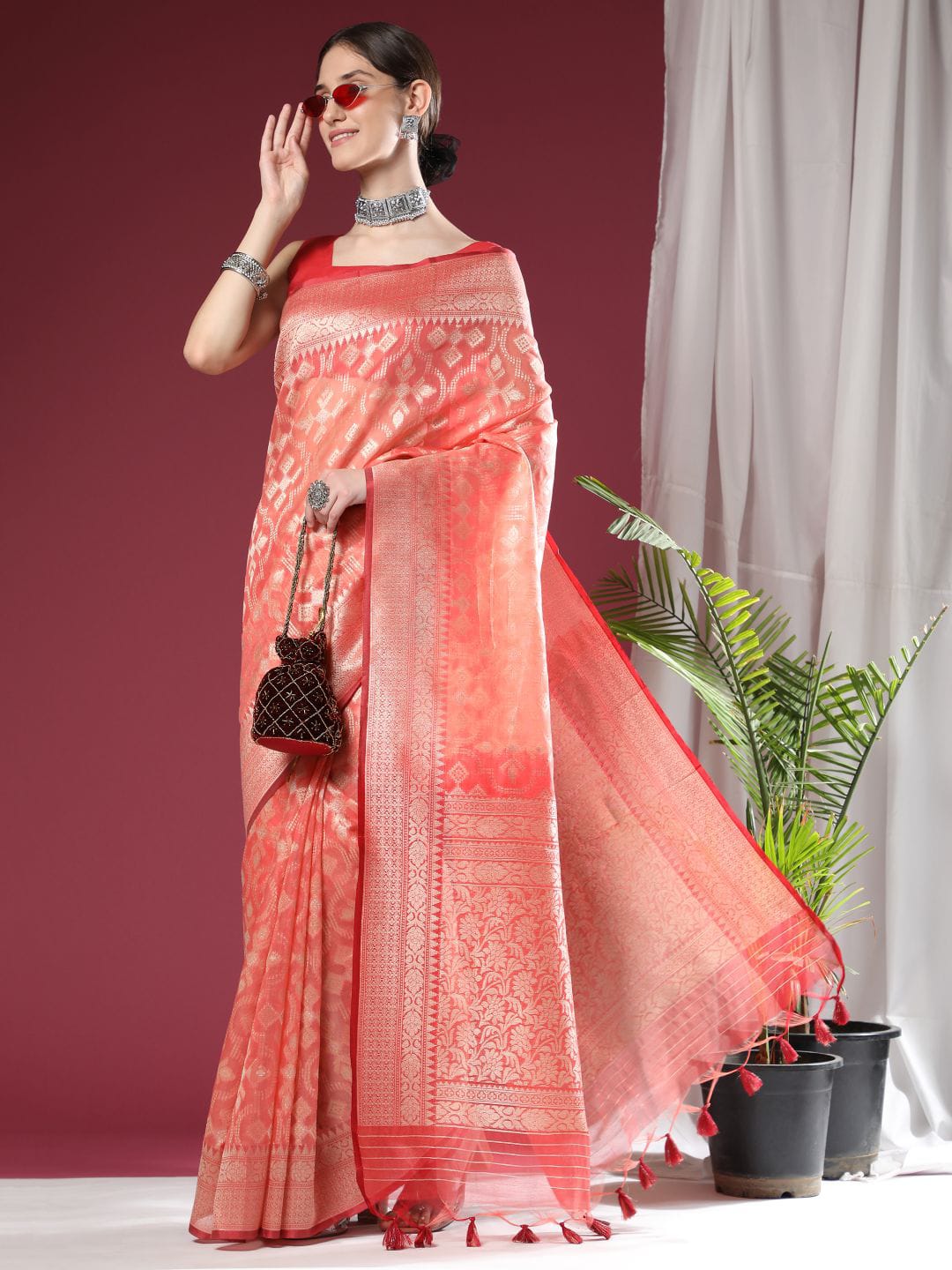 Pure Maheshwari Silk All Over Rich Zari Weaved Pallu And Border Sarees