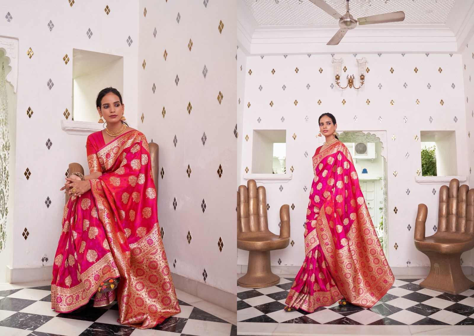 Pure Banarasi Satin Silk Rich Zari Weaved Body And Pallu Saree