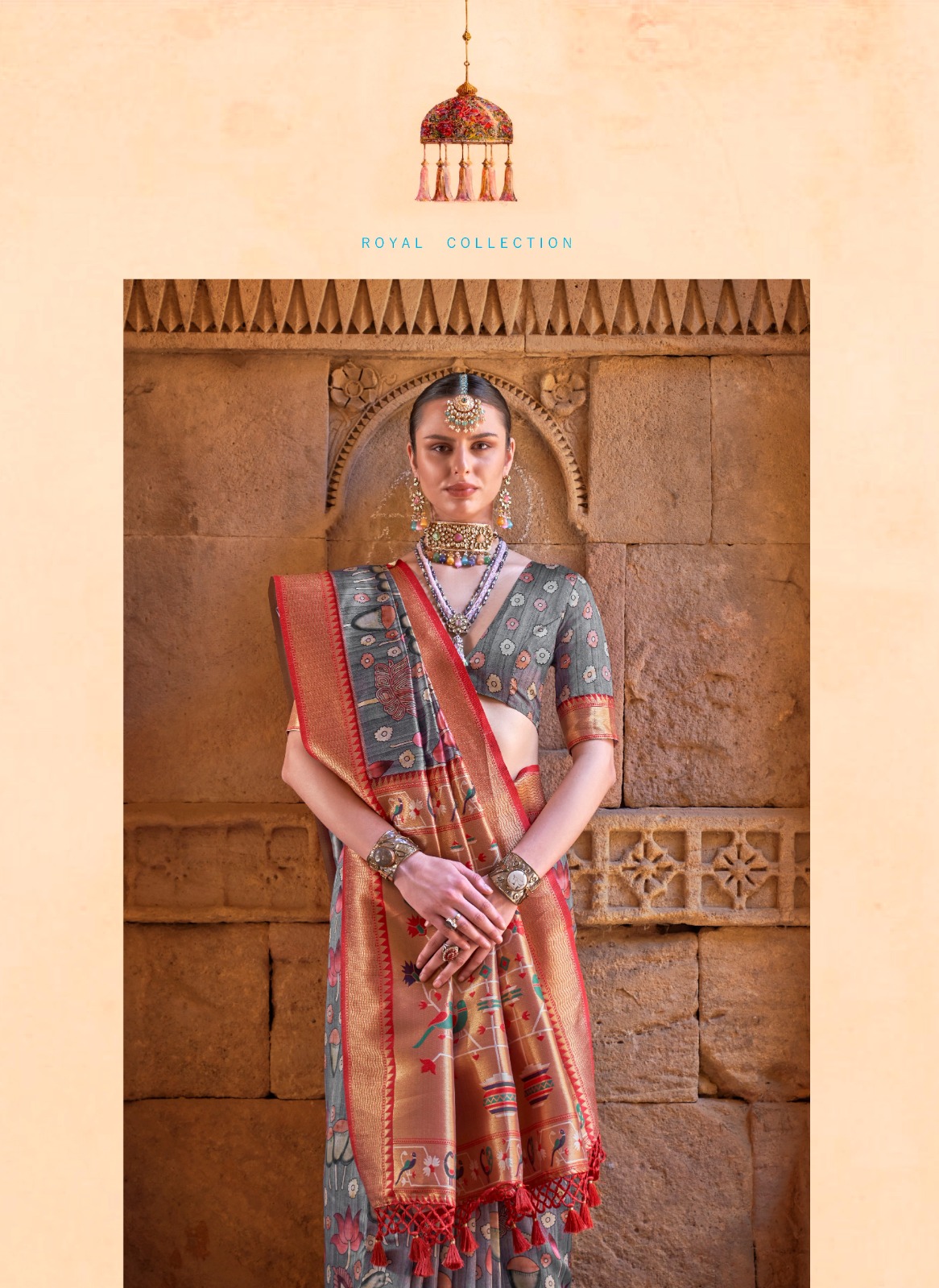 Banarasi Paithani Silk Printed Body Zari Weaved Pallu Saree