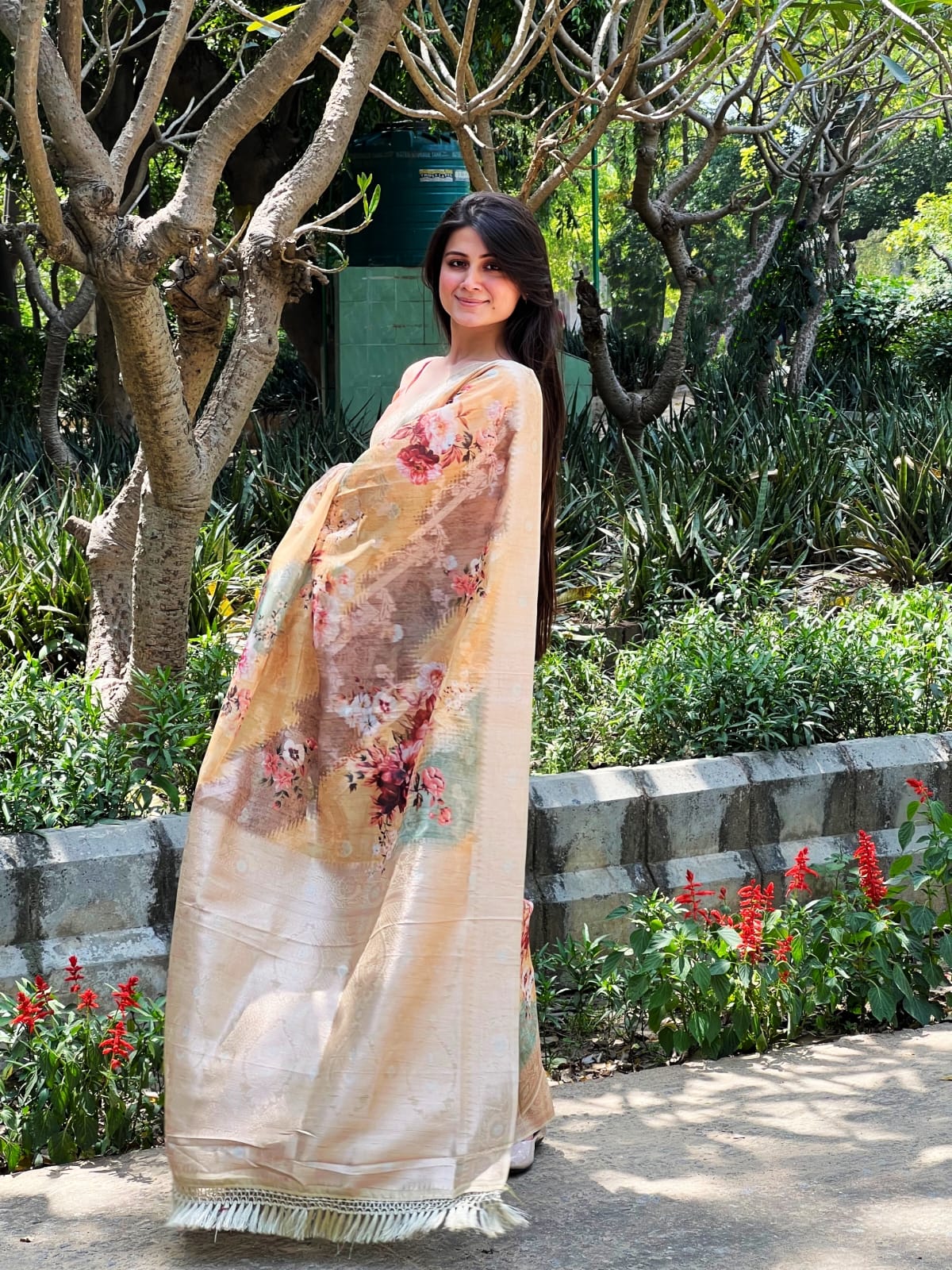 Pure Maheshwari Silk Zari Weaved Cum Digital Printed With Rich Pallu Saree