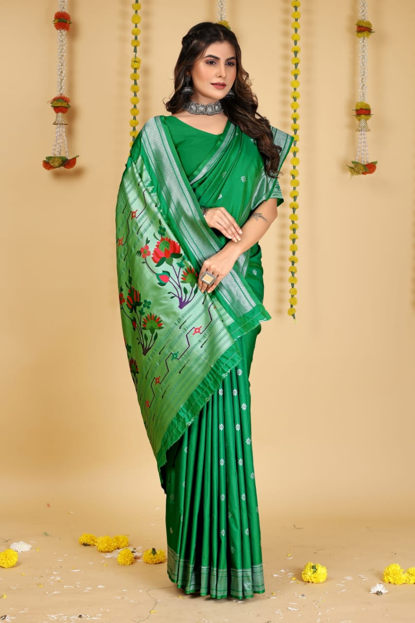 Pure Banarasi Silk Paithani Meenakari Rich Zari Weaved Saree