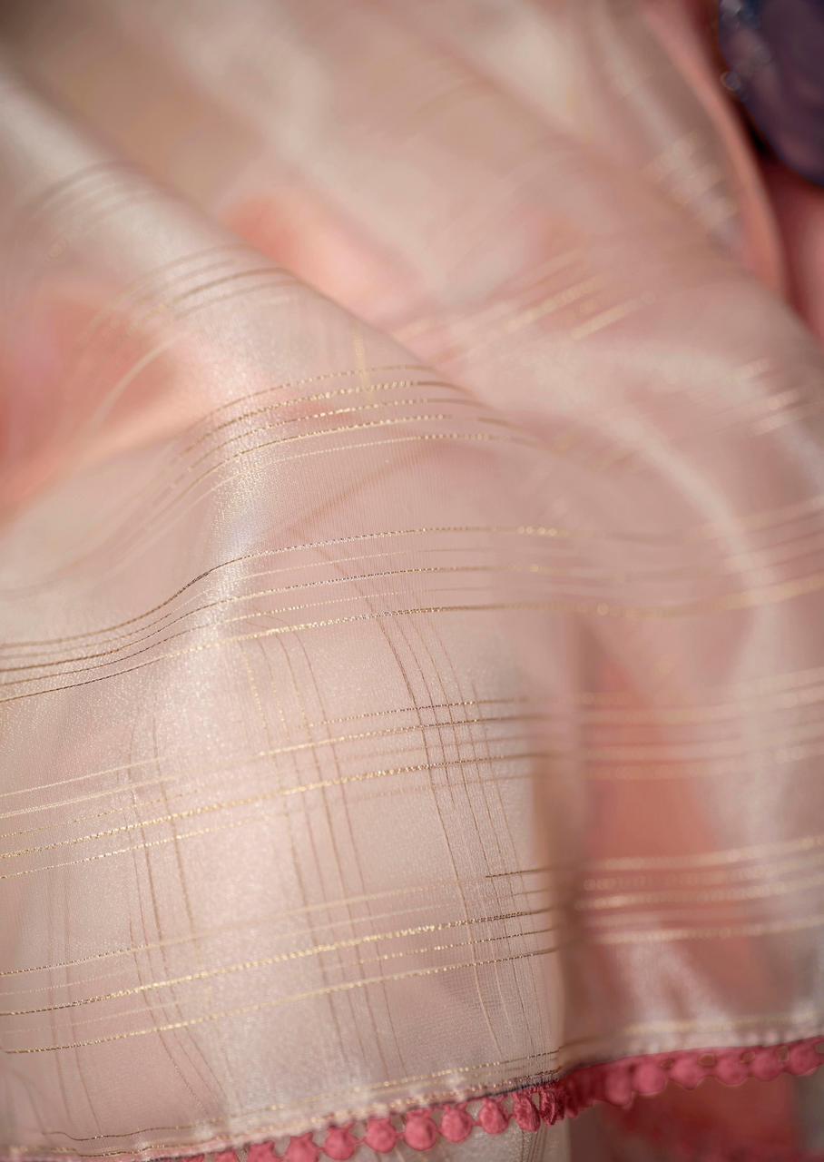 Pure Organza Silk All Over Zari Check Weaved With Satin Border Saree